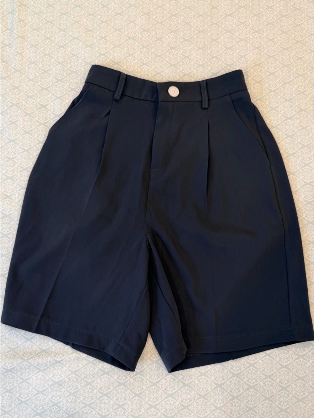 High Waisted Charcoal Blue Tailored Shorts | Minimal Chic Wide Leg Shorts XS